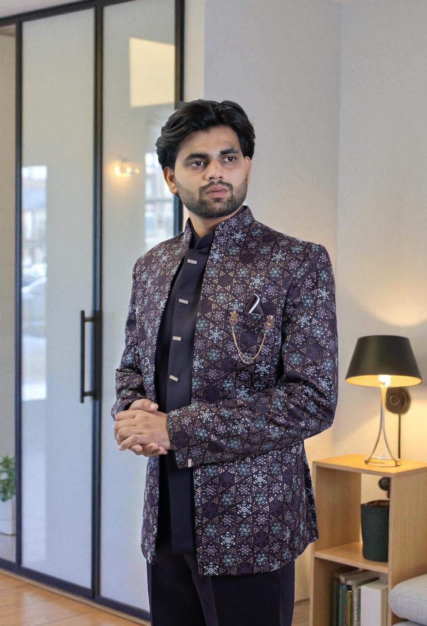 Wine Multi-Color Jodhpuri Suit – Sequin Design